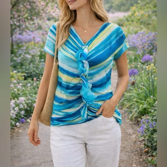 🩵RAFAELLA | BOHO | Ruffle Top - Picture 1 of 2